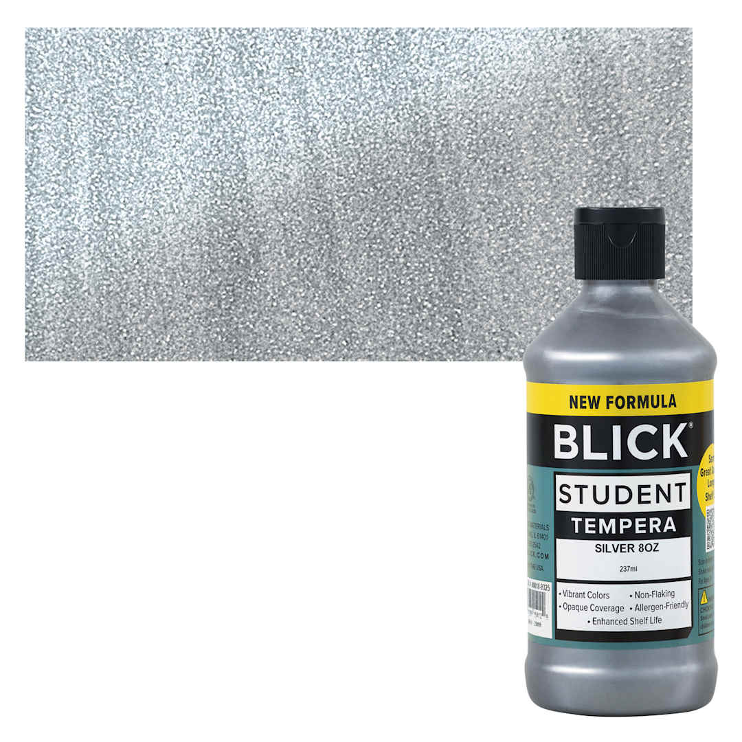 Open in modal - Blick Student Tempera Paint - Metallic Silver, 8 oz Bottle and swatch