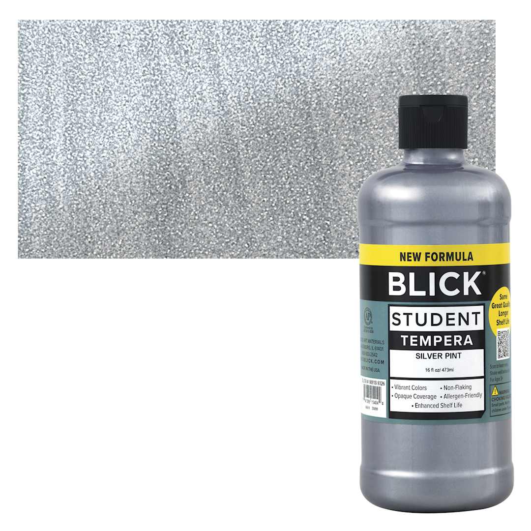 Open in modal - Blick Student Tempera Paint - Metallic Silver, 16 oz Bottle and swatch