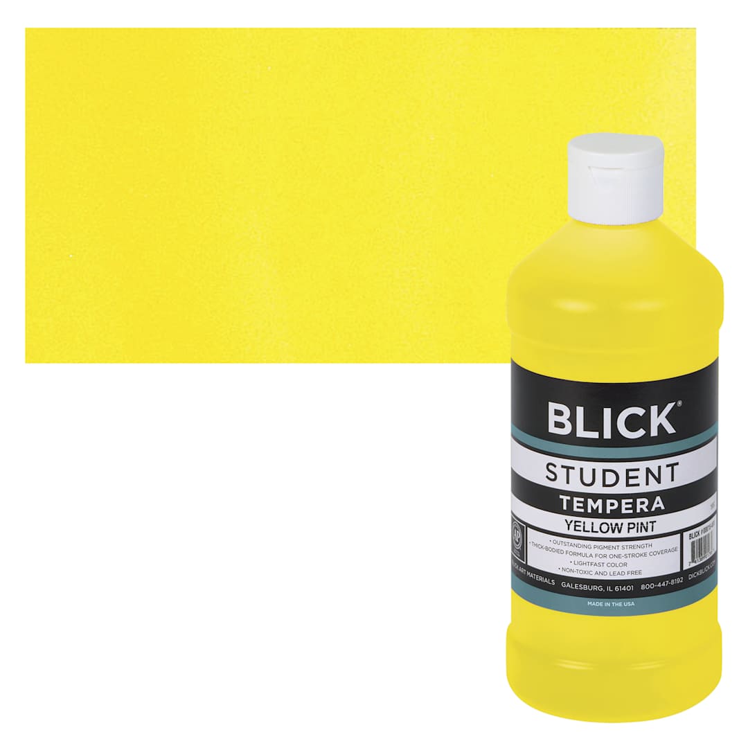 Open in modal - Blick Original Formula Student Tempera Paint - Yellow, 16 oz bottle and swatch