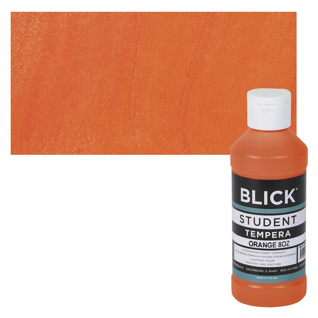 Open in modal - Blick Original Formula Student Tempera Paint - Orange, 8 oz bottle and swatch