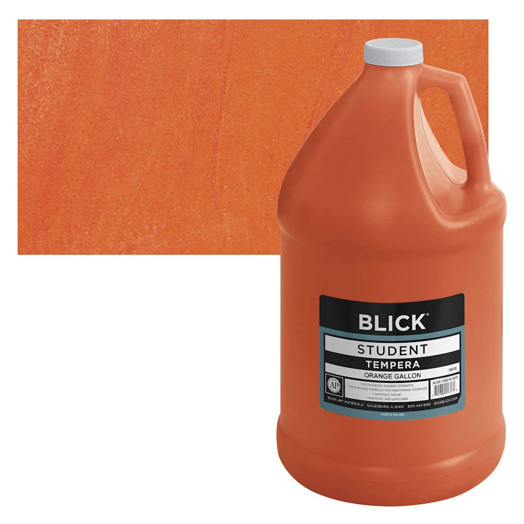 Open in modal - Blick Original Formula Student Tempera Paint - Orange, 128 oz bottle and swatch