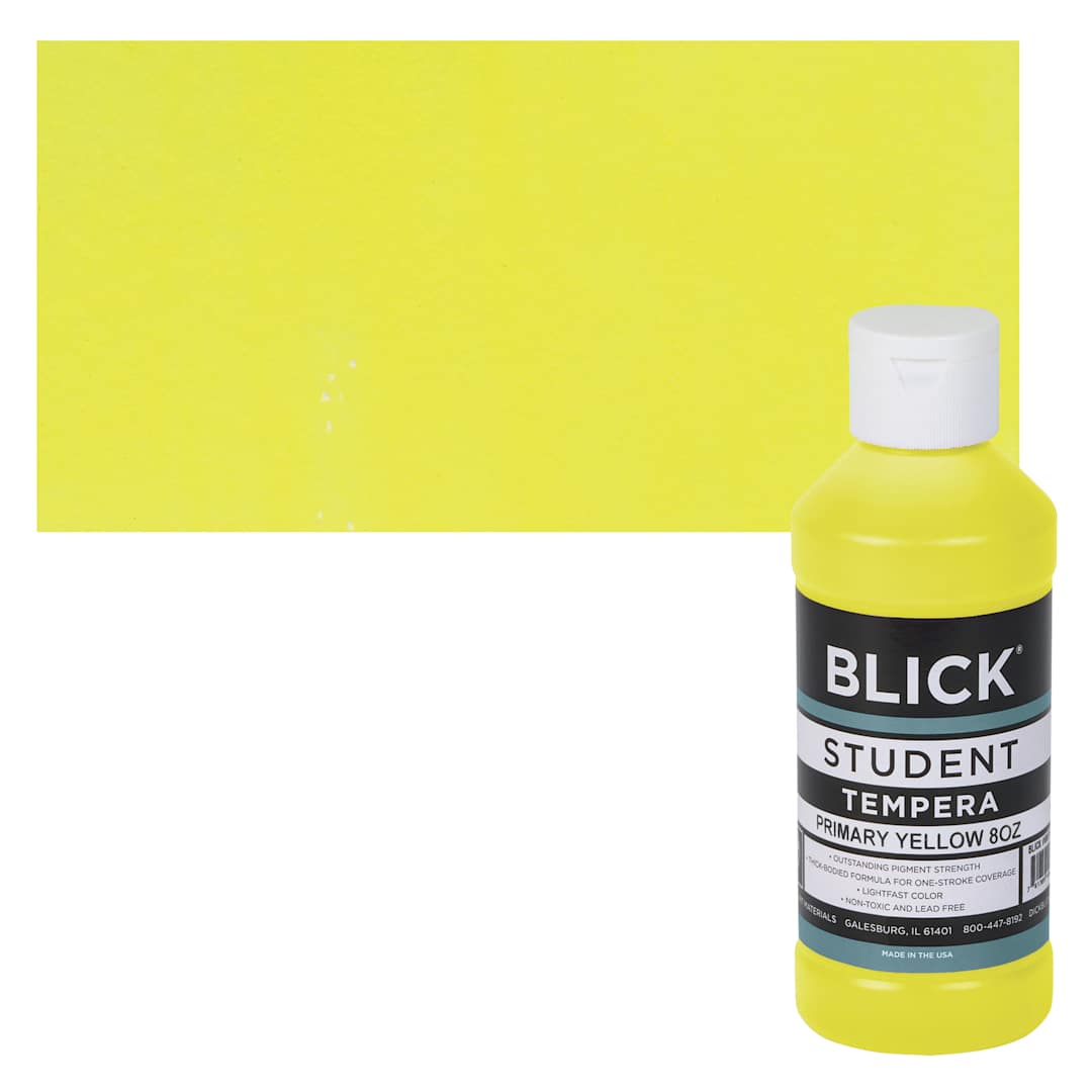 Open in modal - Blick Original Formula Student Tempera Paint - Primary Yellow, 8 oz bottle and swatch