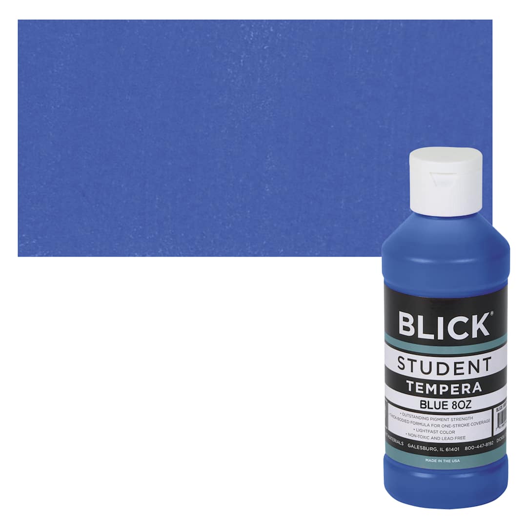 Open in modal - Blick Original Formula Student Tempera Paint - Blue, 8 oz bottle and swatch