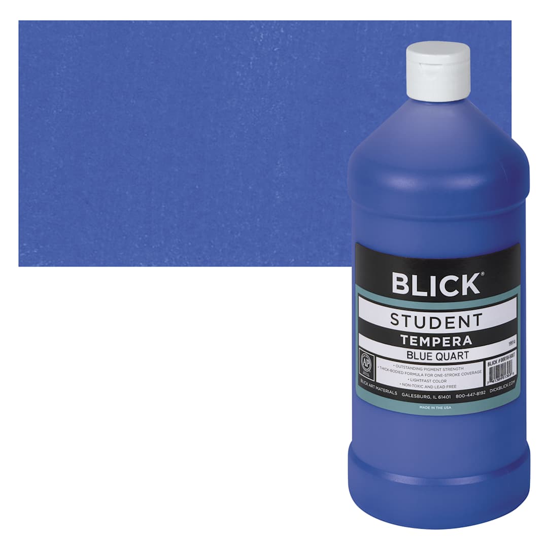 Open in modal - Blick Original Formula Student Tempera Paint - Blue, 32 oz bottle and swatch