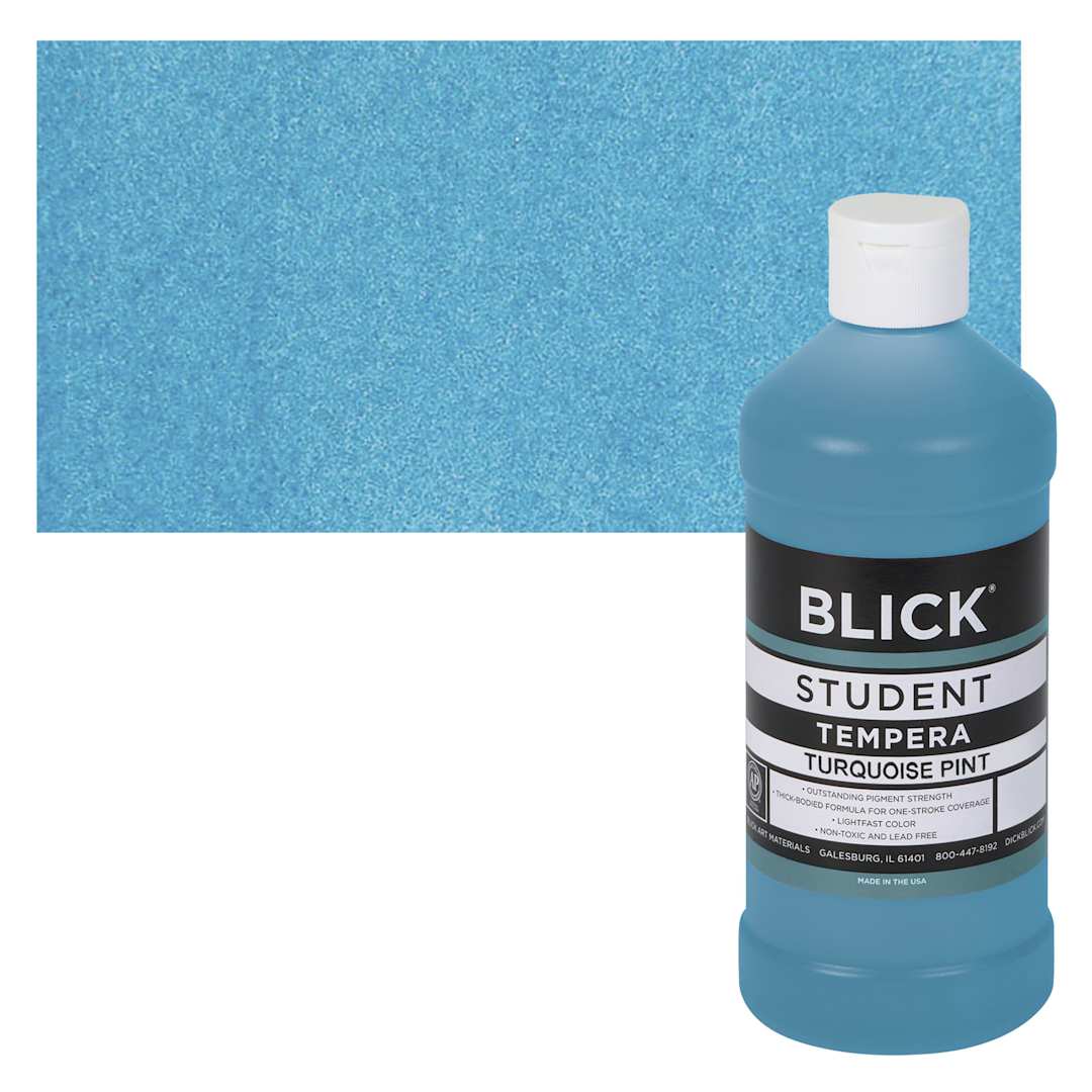 Open in modal - Blick Original Formula Student Tempera Paint - Turquoise, 16 oz bottle and swatch