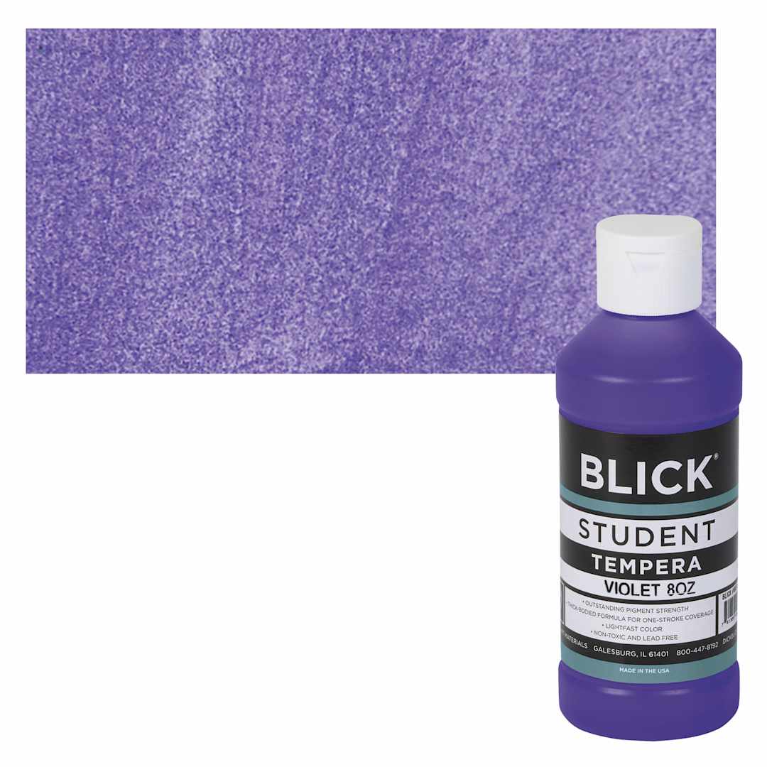 Open in modal - Blick Original Formula Student Tempera Paint - Violet, 8 oz bottle and swatch