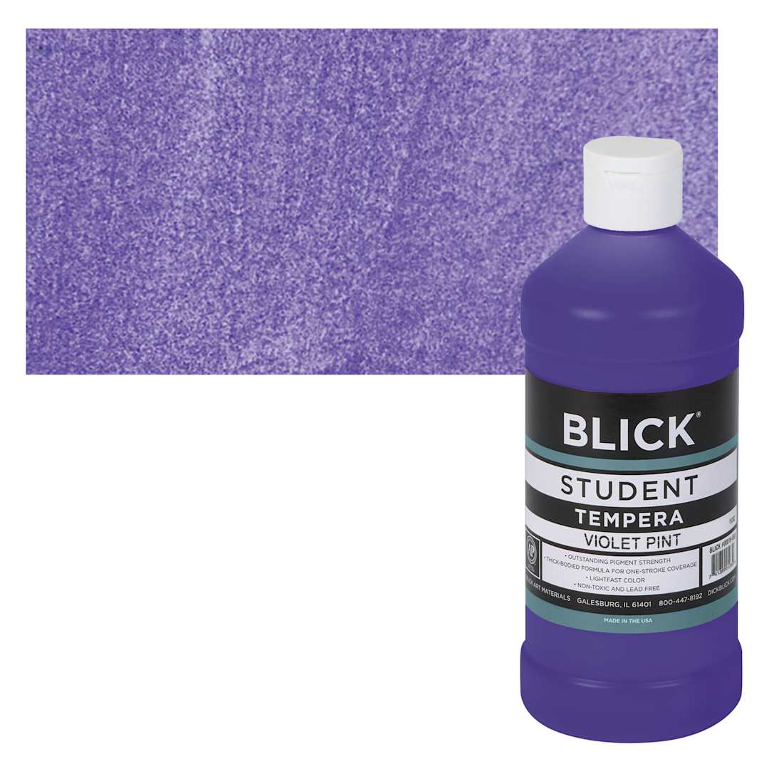 Open in modal - Blick Original Formula Student Tempera Paint - Violet, 16 oz bottle and swatch