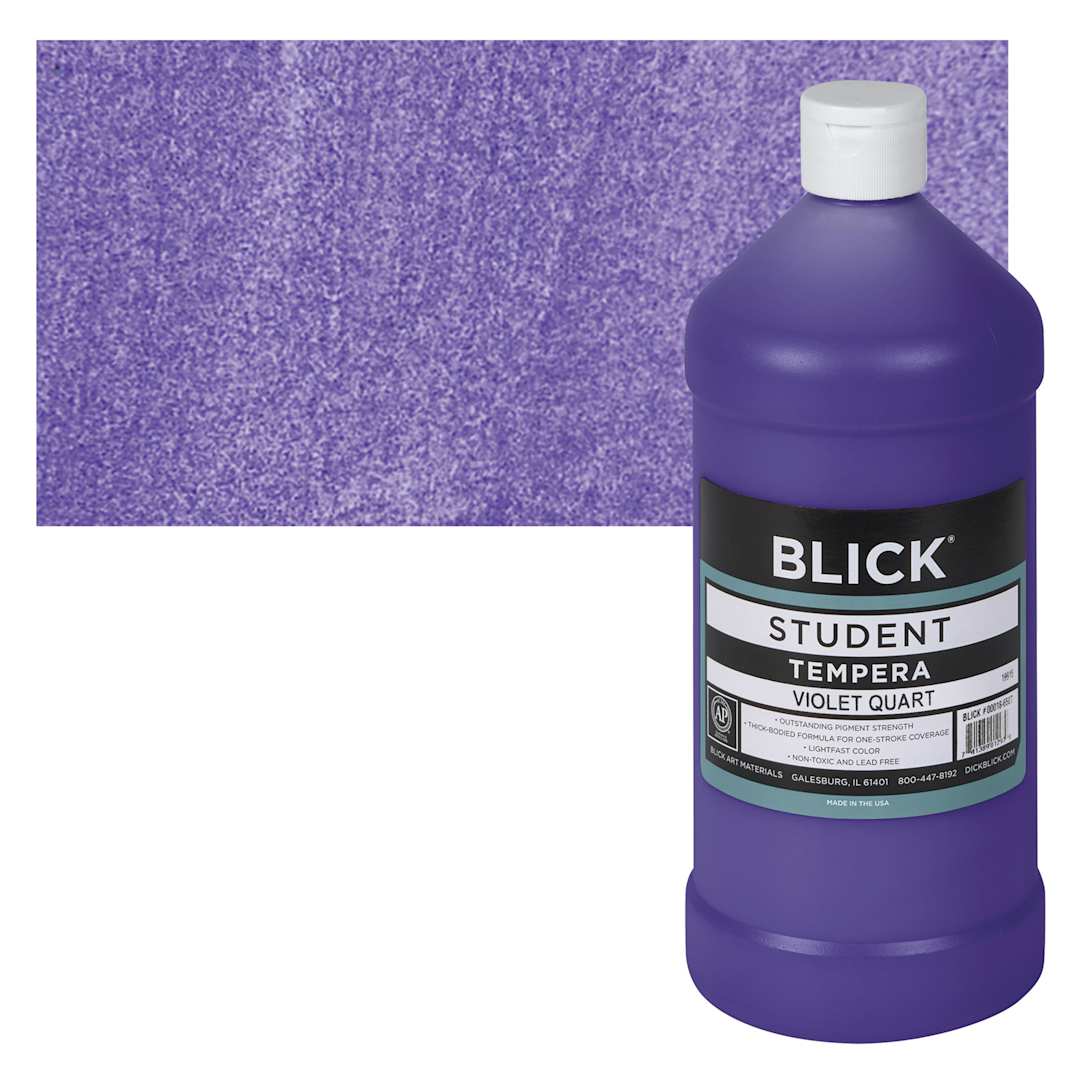 Open in modal - Blick Original Formula Student Tempera Paint - Violet, 32 oz bottle and swatch