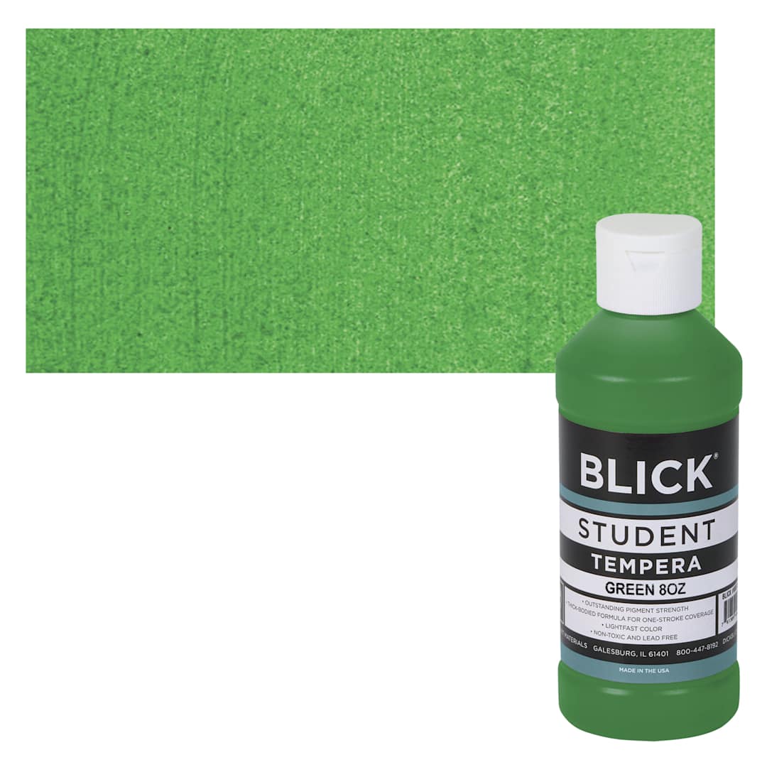 Open in modal - Blick Original Formula Student Tempera Paint - Green, 8 oz bottle and swatch