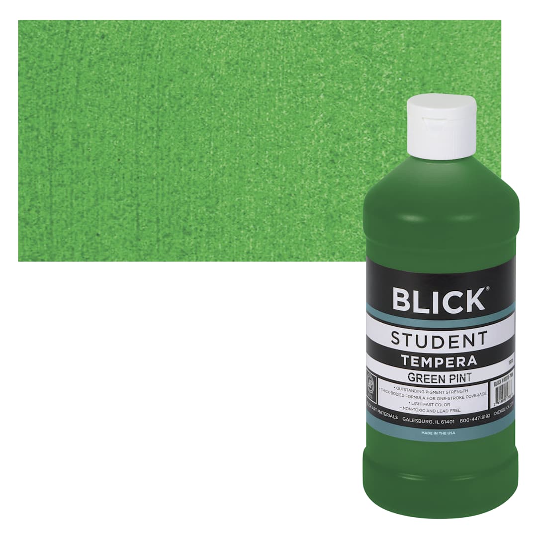 Open in modal - Blick Original Formula Student Tempera Paint - Green, 16 oz bottle and swatch