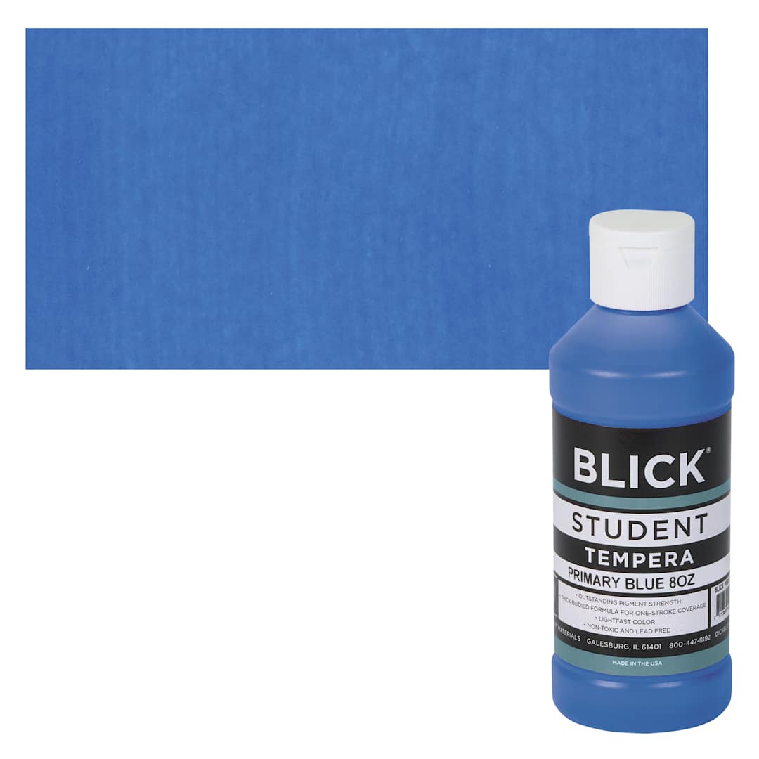 Open in modal - Blick Original Formula Student Tempera Paint - Primary Blue, 8 oz bottle and swatch
