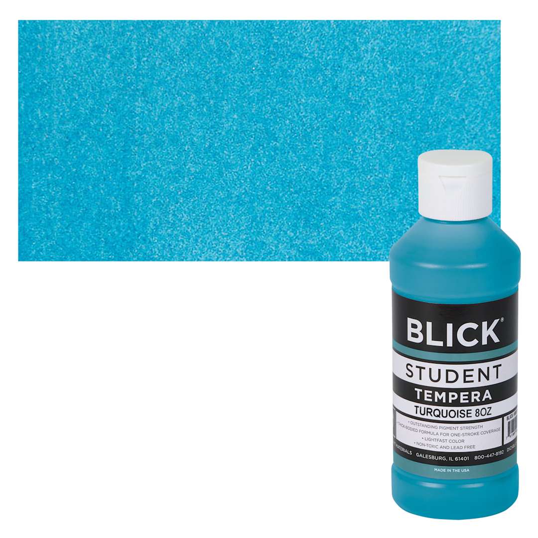 Open in modal - Blick Original Formula Student Tempera Paint - Turquoise, 8 oz bottle and swatch