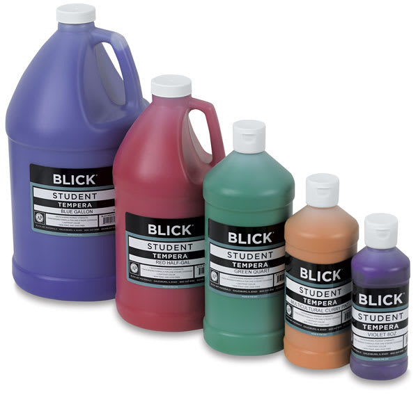 Open in modal - Blick Student Grade Tempera, various colors and sizes.