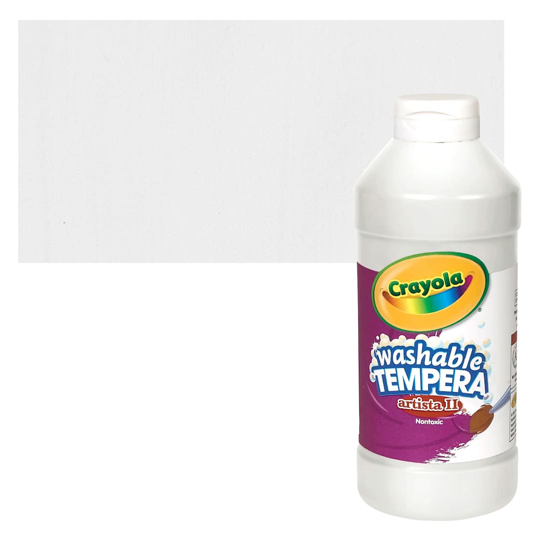 Open in modal - Crayola Artista II Liquid Washable Tempera - White, 16 oz bottle and swatch