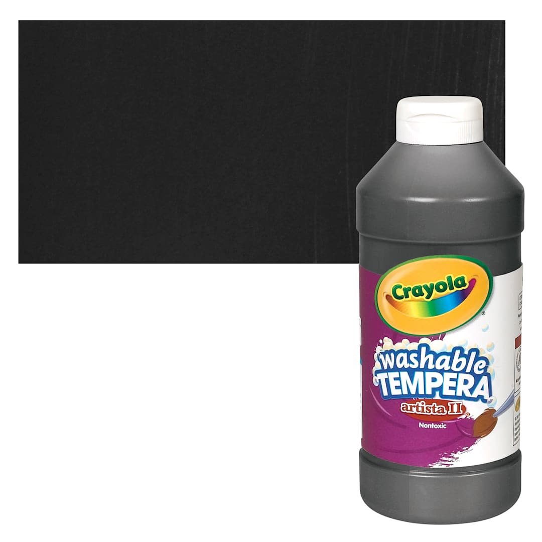 Open in modal - Crayola Artista II Liquid Washable Tempera - Black, 16 oz bottle and swatch