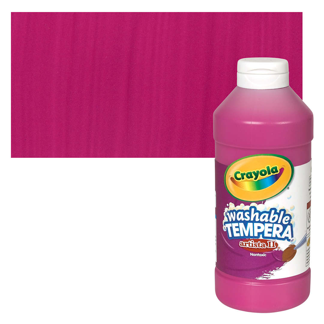 Open in modal - Crayola Artista II Liquid Washable Tempera - Magenta, 16 oz bottle and swatch