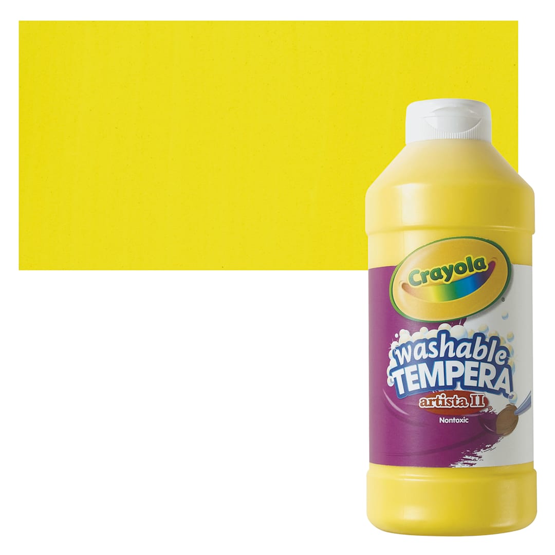 Open in modal - Crayola Artista II Liquid Washable Tempera - Yellow, 16 oz bottle and swatch