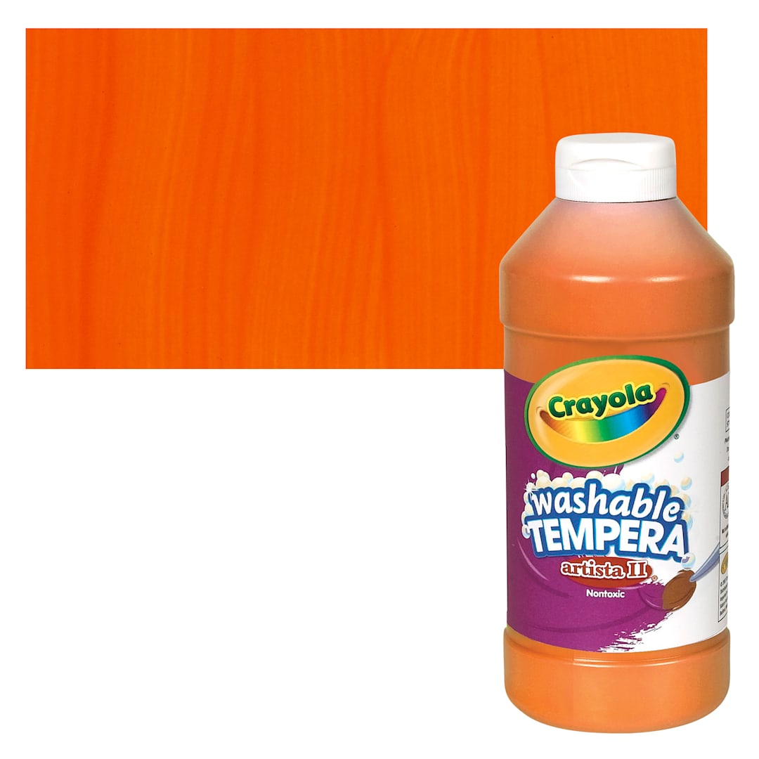 Open in modal - Crayola Artista II Liquid Washable Tempera - Orange, 16 oz bottle and swatch