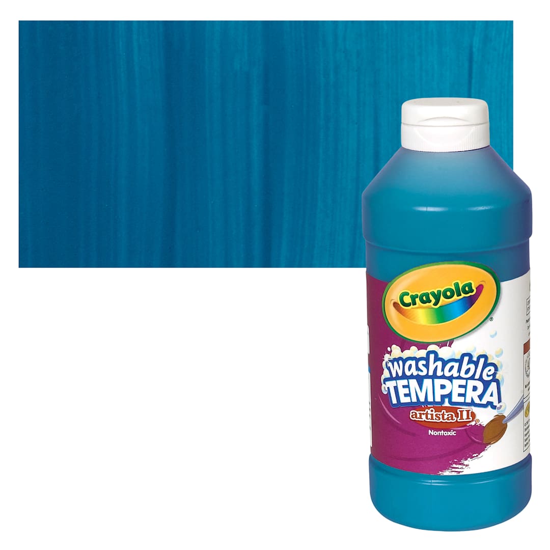 Open in modal - Crayola Artista II Liquid Washable Tempera - Turquoise, 16 oz bottle and swatch