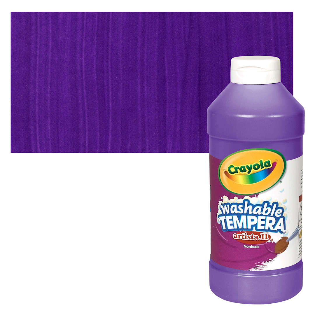 Open in modal - Crayola Artista II Liquid Washable Tempera - Violet, 16 oz bottle and swatch