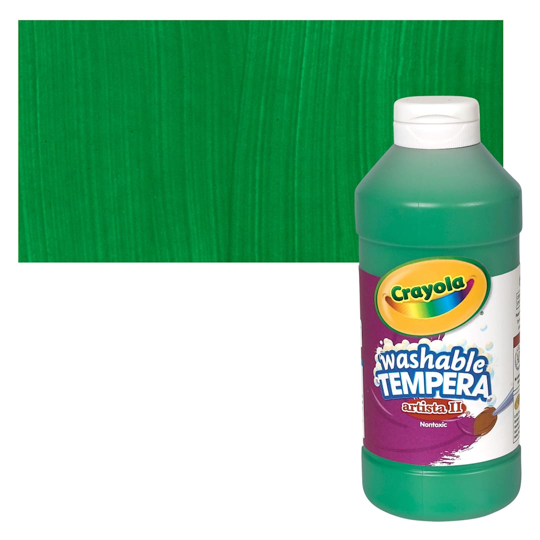 Open in modal - Crayola Artista II Liquid Washable Tempera - Green, 16 oz bottle and swatch