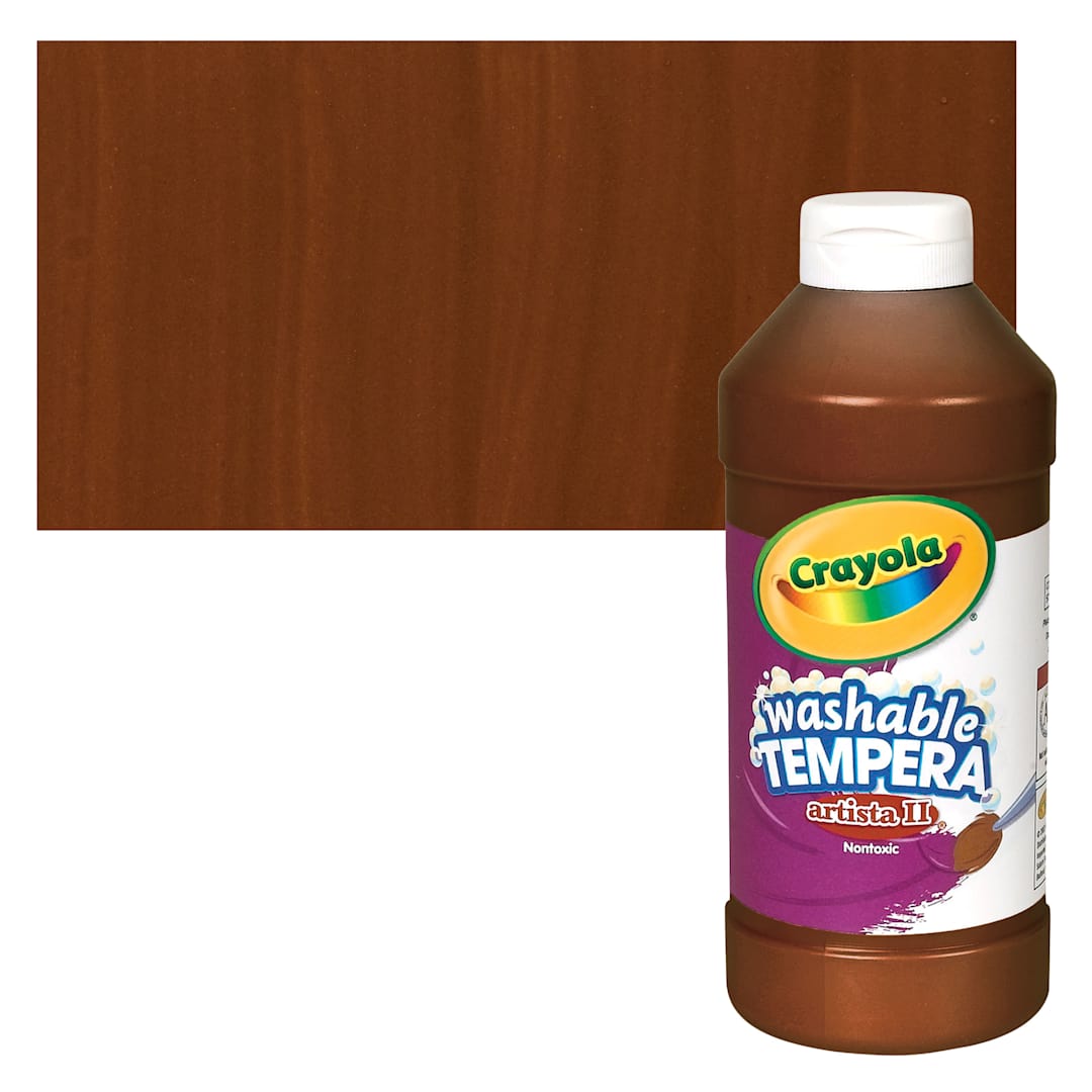 Open in modal - Crayola Artista II Liquid Washable Tempera - Brown, 16 oz - bottle and swatch