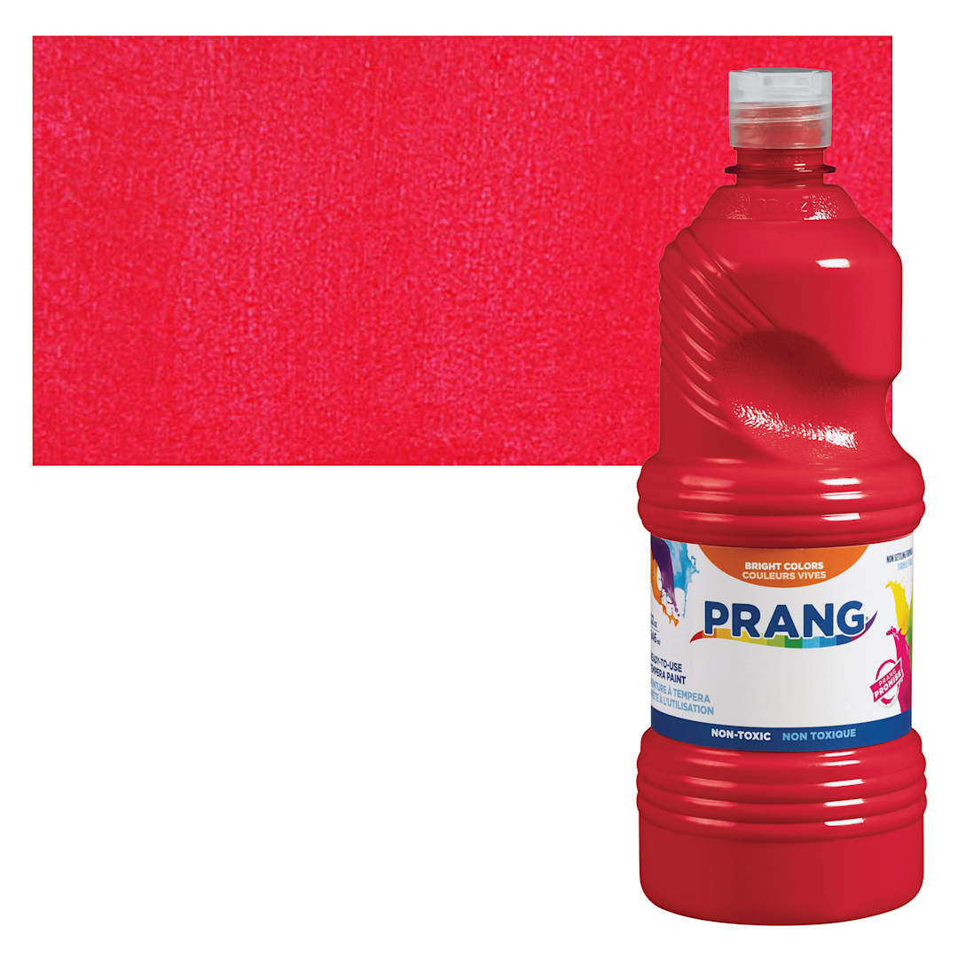 Open in modal - Prang Ready-To-Use Tempera Paint - Red, Quart bottle and swatch