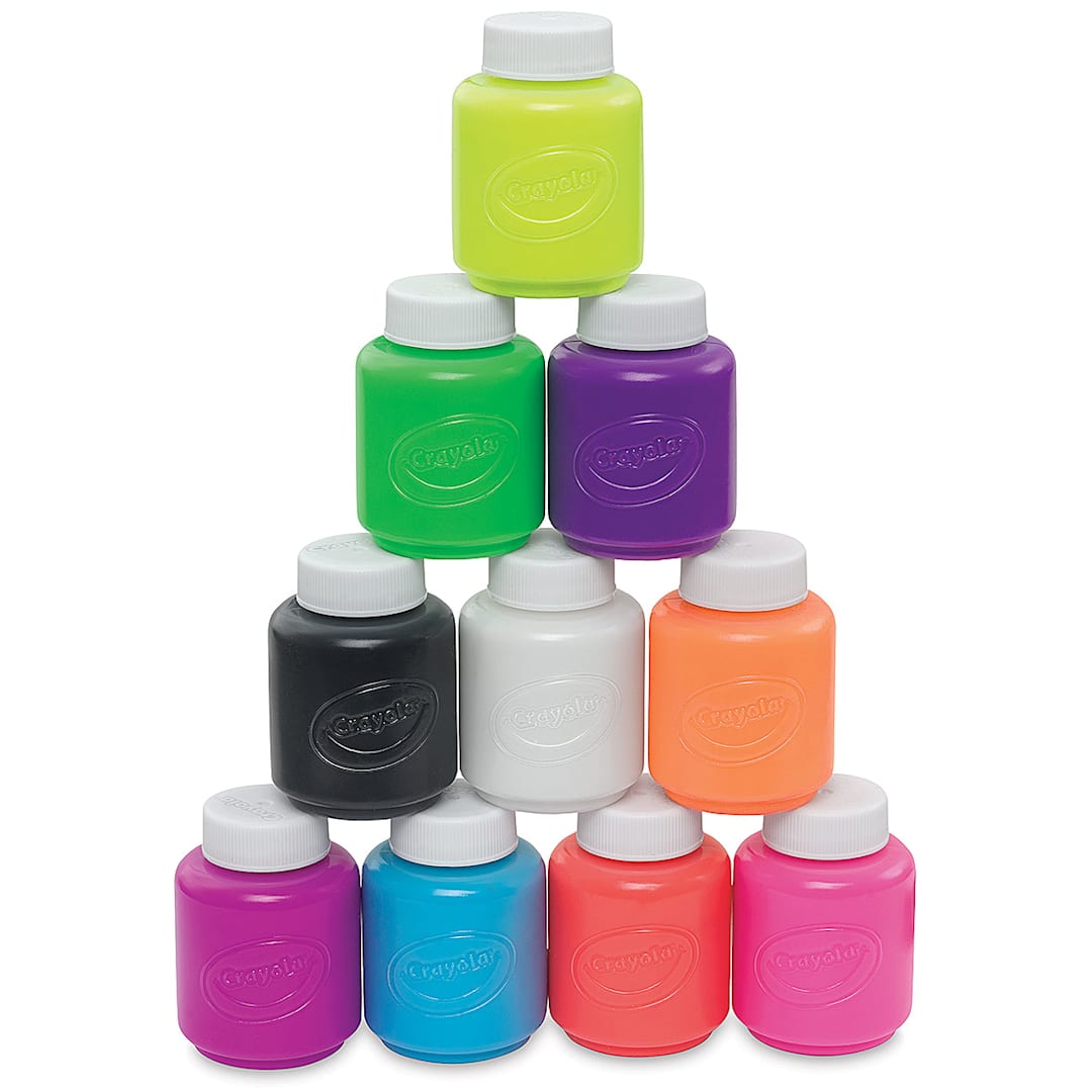 Open in modal - Crayola Washable Kids' Paints - Neon Colors, Set of 10, jars stacked