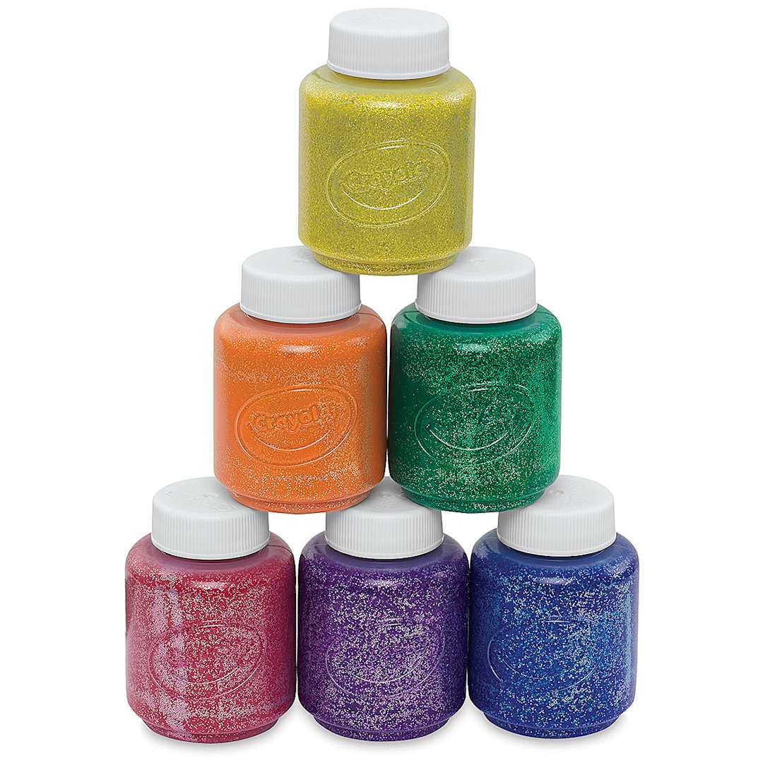 Open in modal - Crayola Washable Kids' Paints - Glitter Colors, Set of 6, stacked jars
