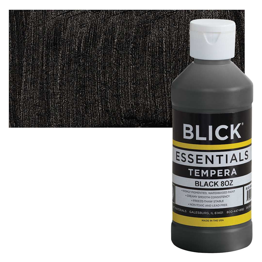 Open in modal - Blick Essentials Tempera - Black, 8 oz bottle and swatch