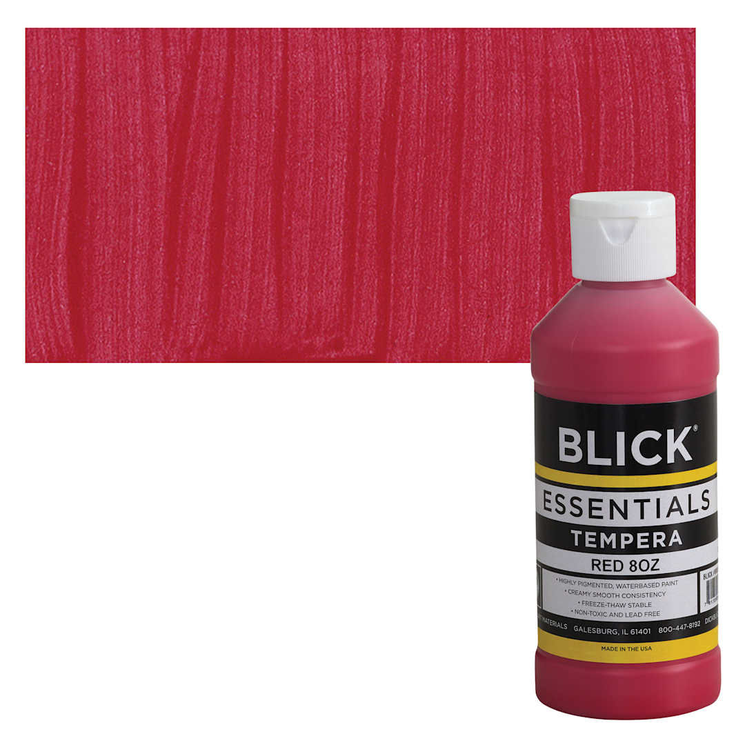 Open in modal - Blick Essentials Tempera - Red, 8 oz bottle and swatch