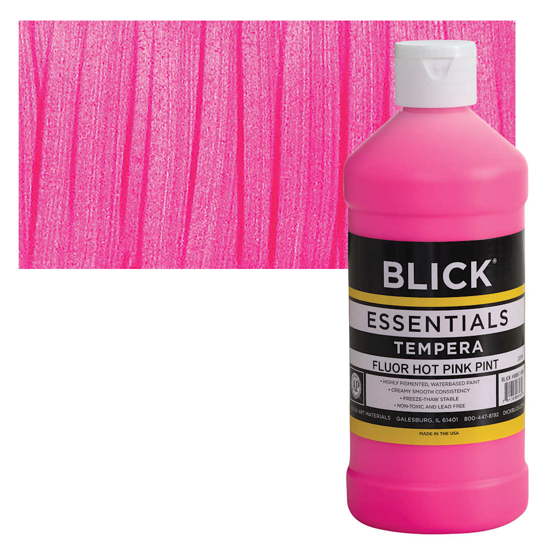 Open in modal - Blick Essentials Tempera - Fluorescent Hot Pink, Pint and swatch