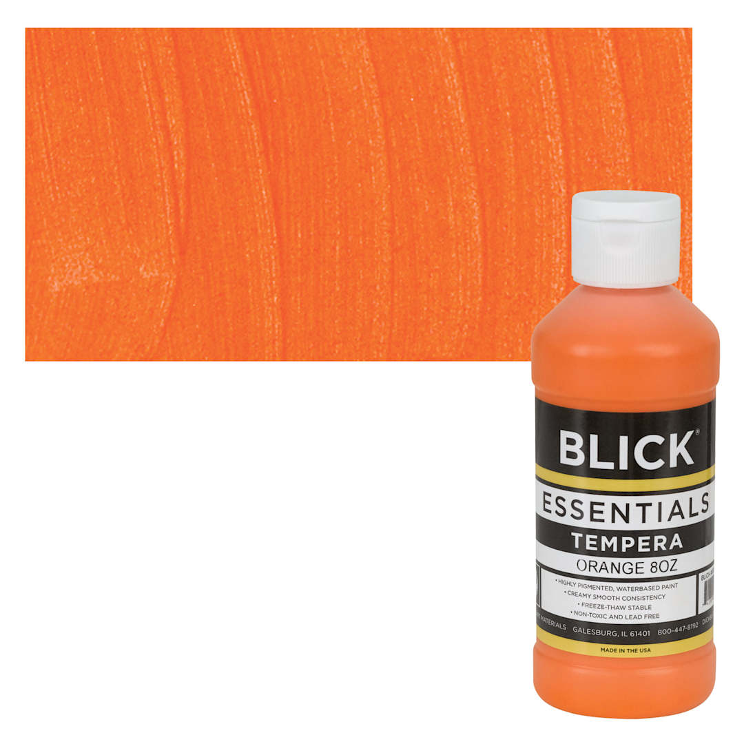 Open in modal - Blick Essentials Tempera - Orange, 8 oz bottle and swatch