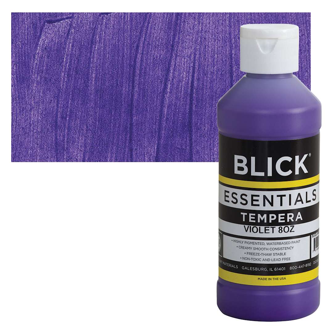 Open in modal - Blick Essentials Tempera - Violet, 8 oz bottle and swatch