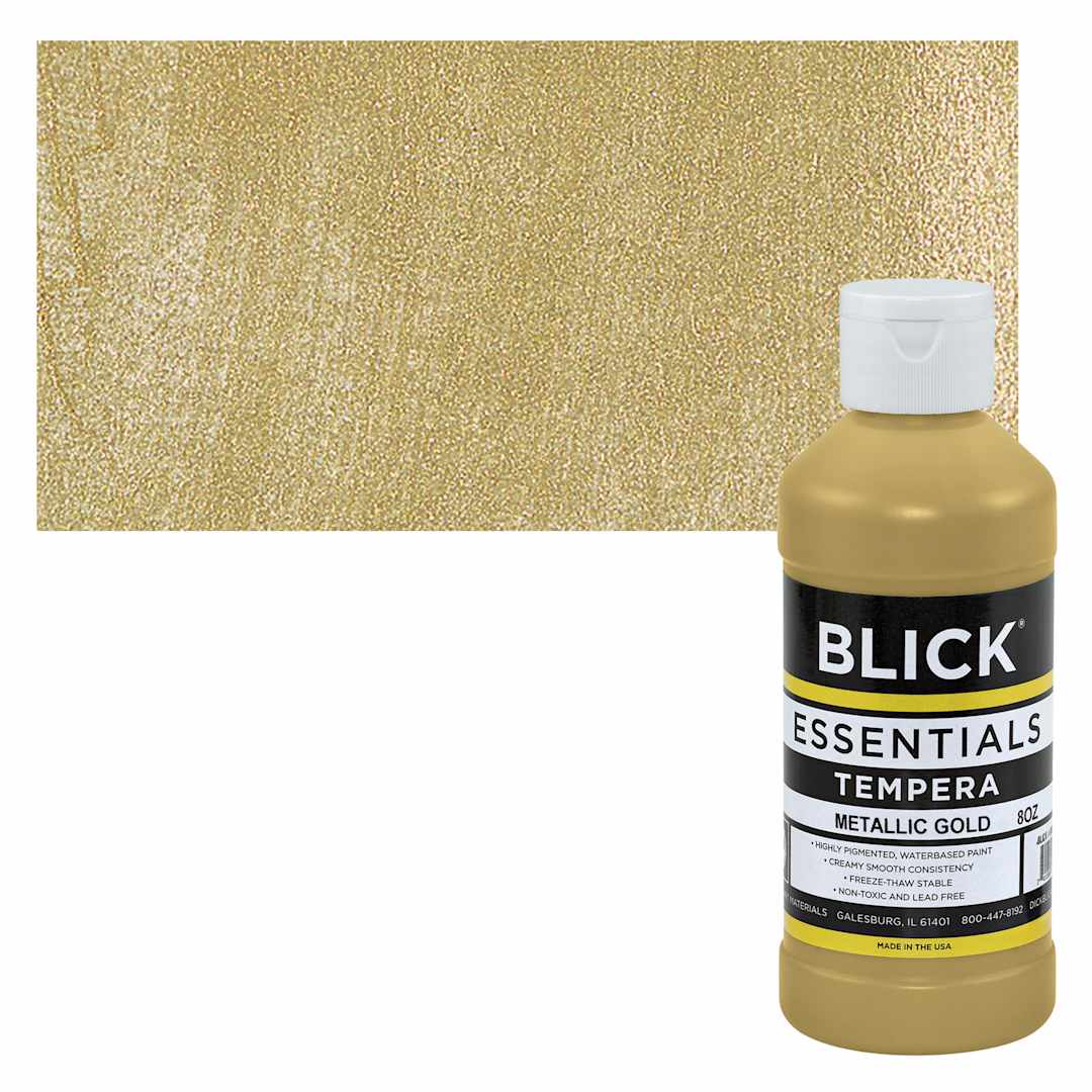 Open in modal - Blick Essentials Tempera - Gold (Metallic), 8 oz bottle and swatch