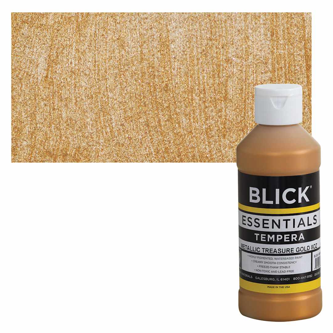Open in modal - Blick Essentials Tempera - Treasure Gold (Metallic), 8 oz bottle and swatch