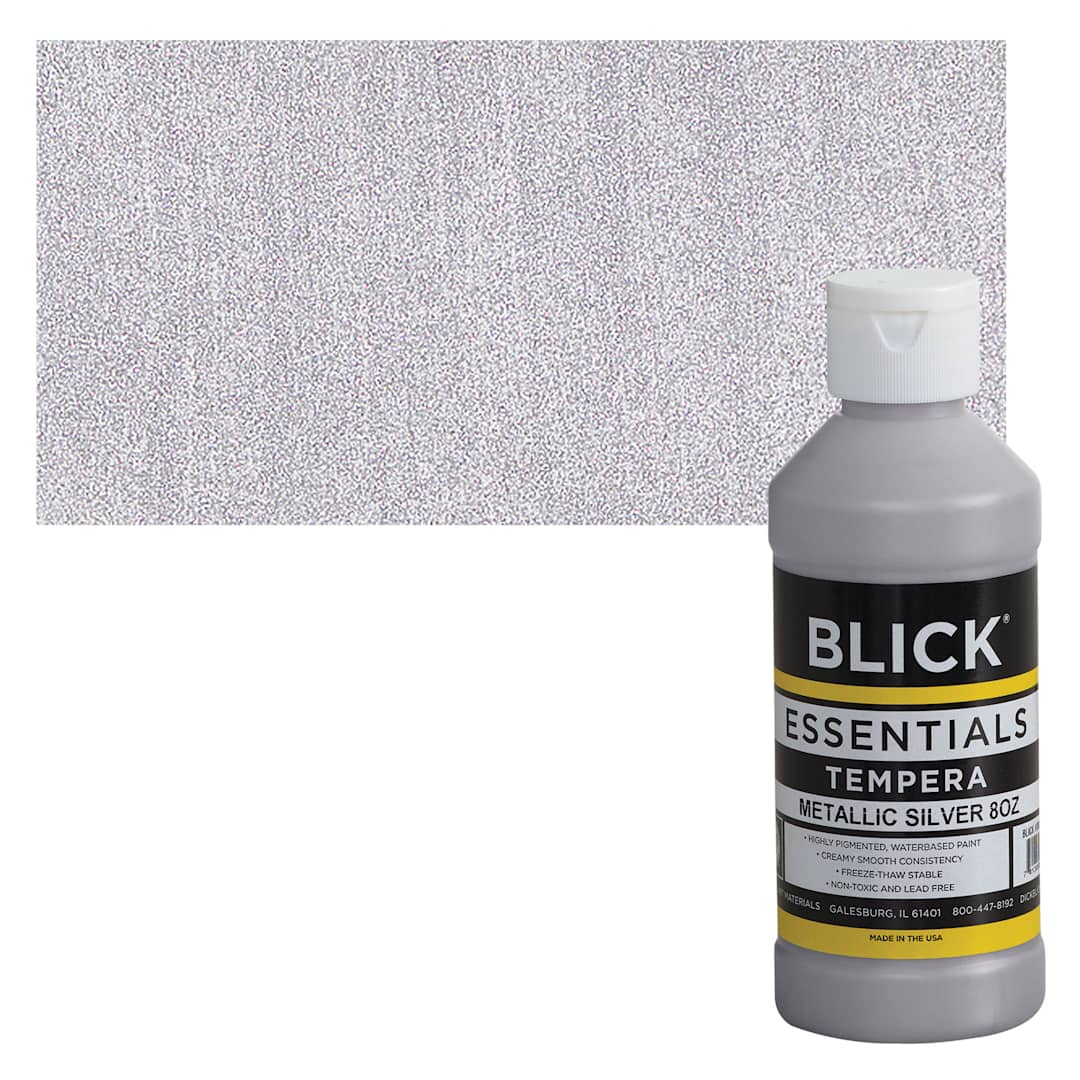 Open in modal - Blick Essentials Tempera - Silver (Metallic), 8 oz bottle and swatch