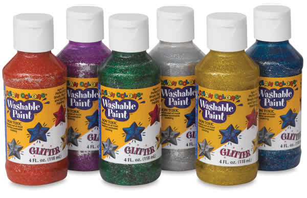 Open in modal - Clean Color Washable Tempera Paint Sets - Set of 6 Glitter Color bottles in staggered row