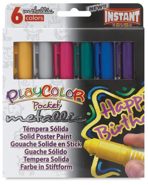 Open in modal - Playcolor Tempera Paint Stick Sets - Front of Metallic Set of 6 package shown