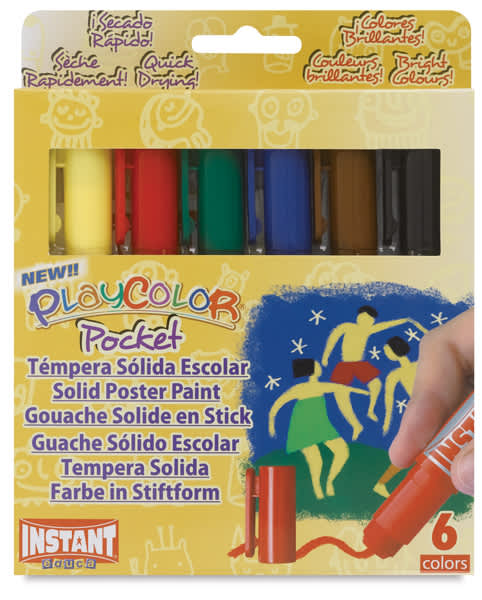 Open in modal - Playcolor Tempera Paint Stick Sets - Front of Standard Colors Set of 6 package