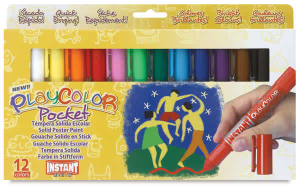 Open in modal - Playcolor Tempera Paint Stick Sets - Front view of Standard Colors Set of 12 package