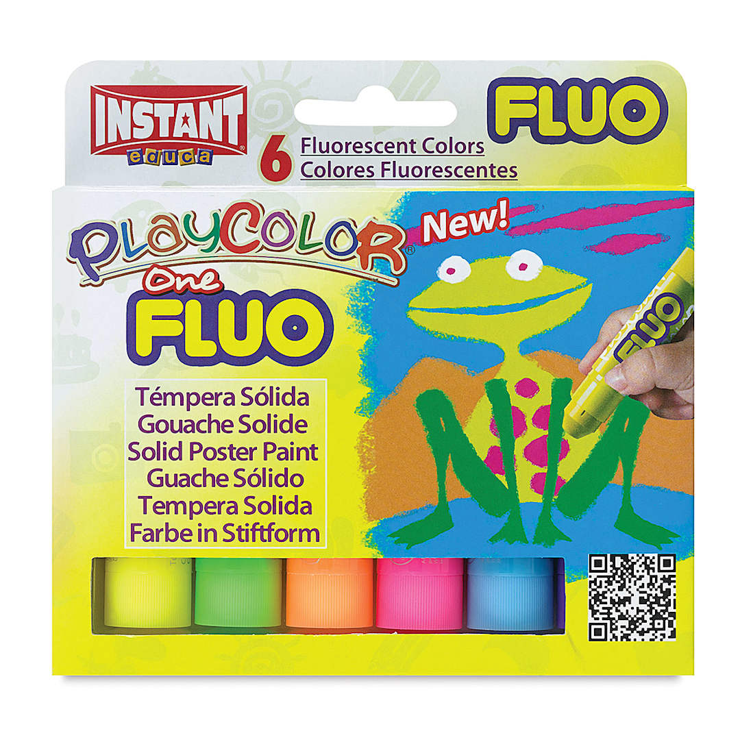 Open in modal - Playcolor Tempera Paint Stick Sets - Front of 6 pc Pocket Size Fluorescent Markers package