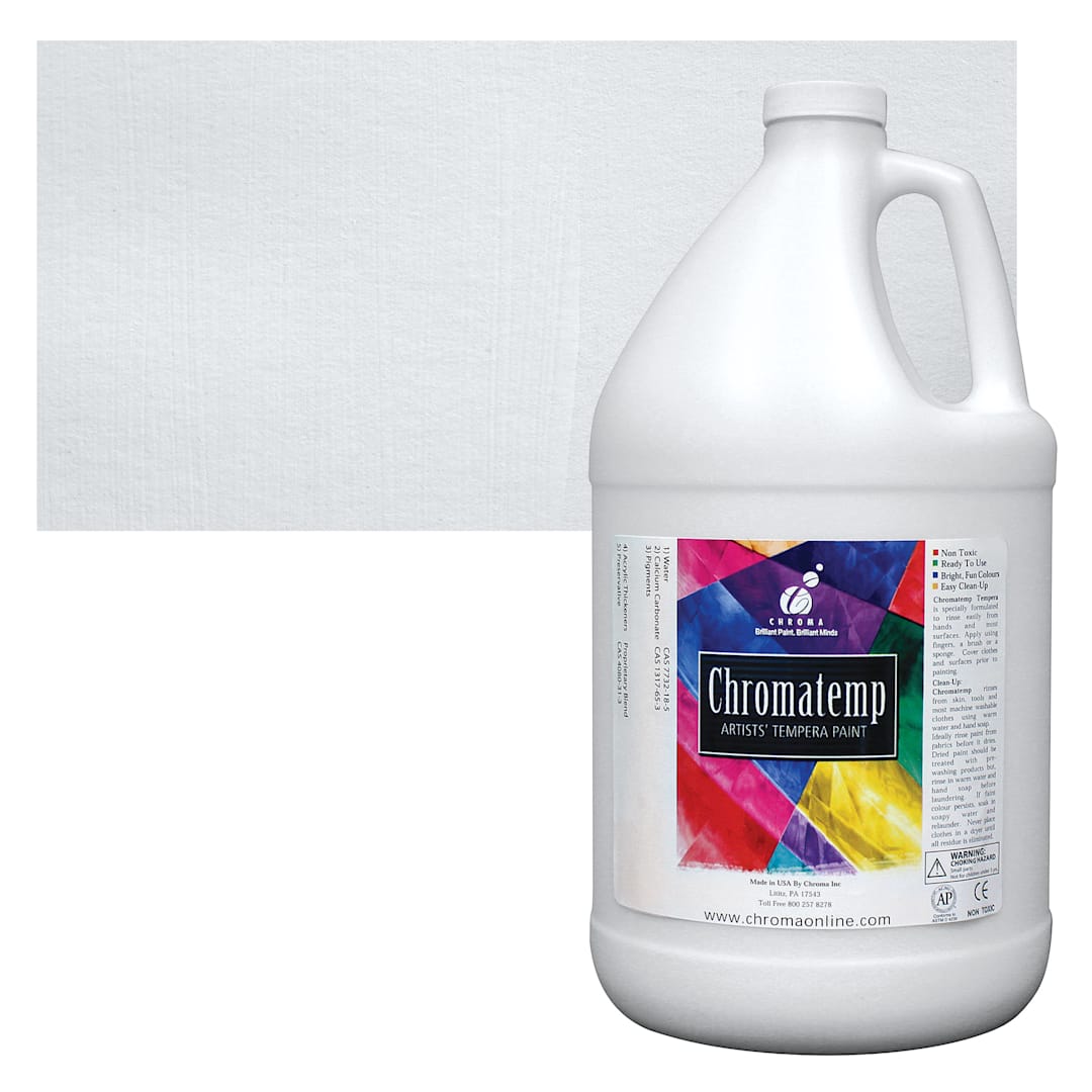 Open in modal - Chroma Chromatemp Artists' Tempera Paint - White, 128 oz bottle and swatch