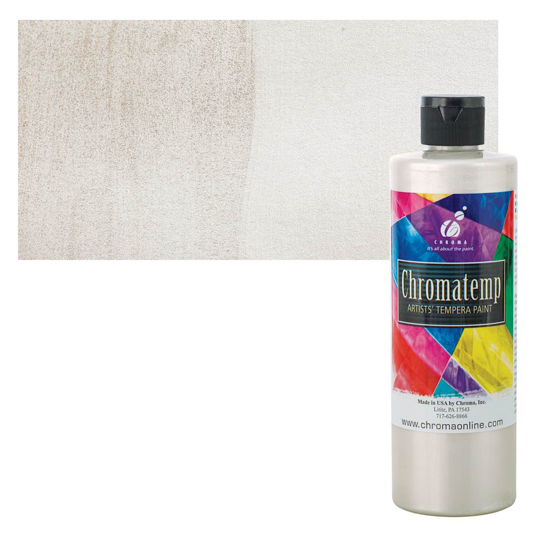 Open in modal - Chroma Chromatemp Artists' Tempera Paint - Pearlescent White, Pint and swatch
