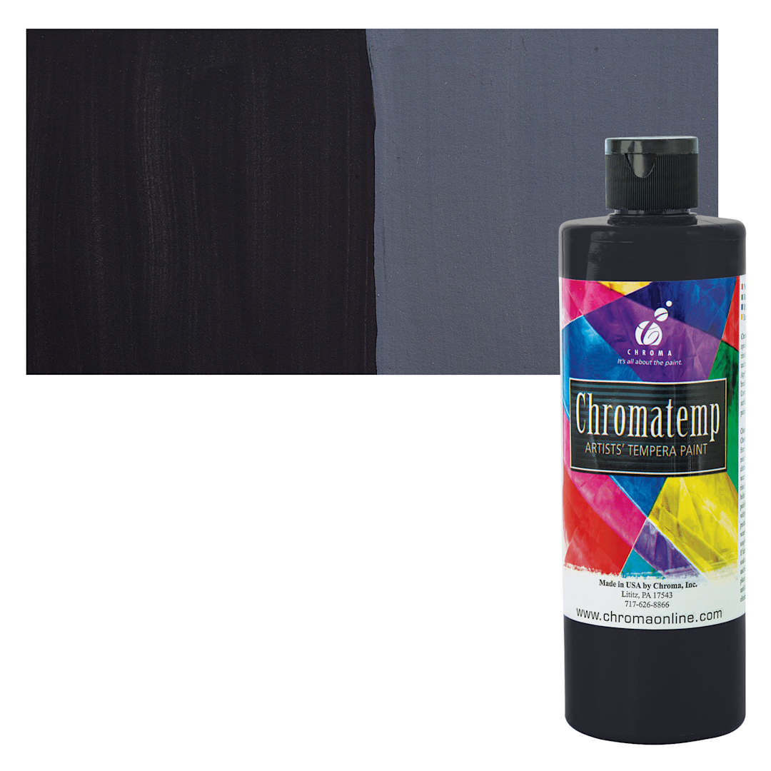 Open in modal - Chroma Chromatemp Artists' Tempera Paint - Black, Pint and swatch