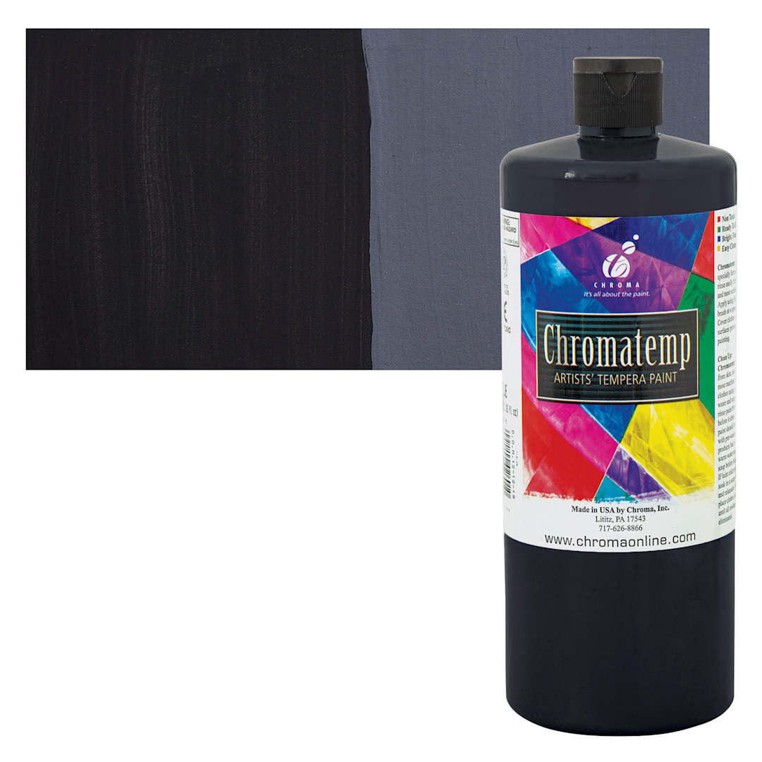 Open in modal - Chroma Chromatemp Artists' Tempera Paint - Black, Quart and swatch