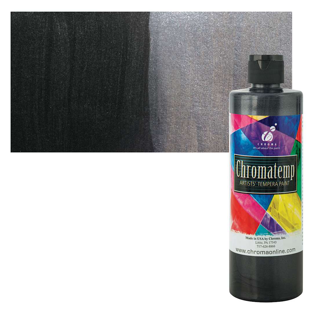 Open in modal - Chroma Chromatemp Artists' Tempera Paint - Pearlescent Black, Pint and swatch