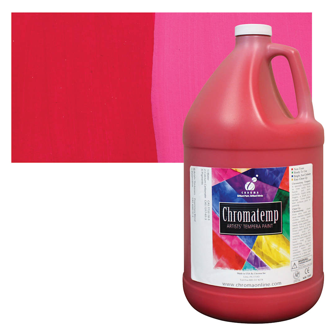 Open in modal - Chroma Chromatemp Artists' Tempera Paint - Red, 128 oz bottle and swatch