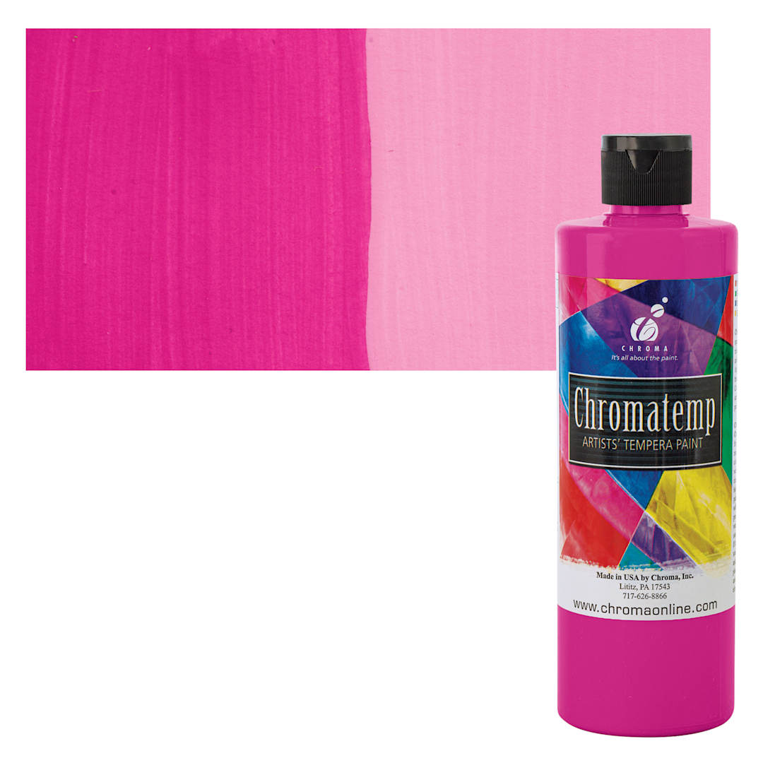 Open in modal - Chroma Chromatemp Artists' Tempera Paint - Magenta, Pint and swatch