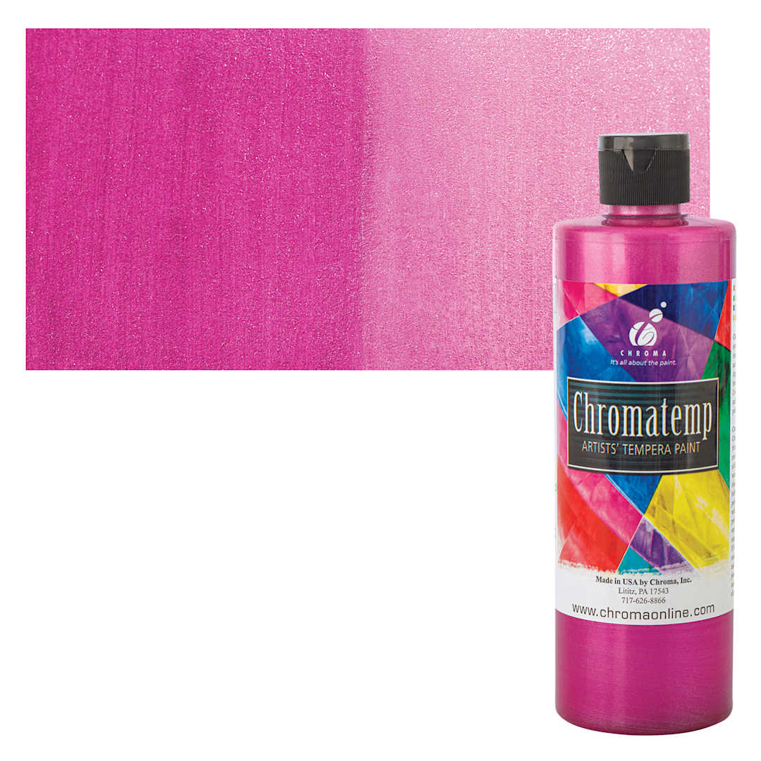 Open in modal - Chroma Chromatemp Artists' Tempera Paint - Pearlescent Magenta, Pint and swatch